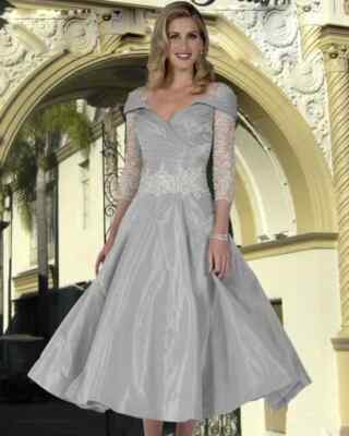 Mother of The Bride Dresses V Neck Satin Applique Plus Size Wedding Guest  Dress | eBay