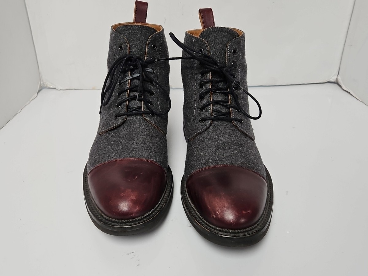 TAFT The Jack Cap Toe Boot In Grey/Oxblood Wool/Leather 