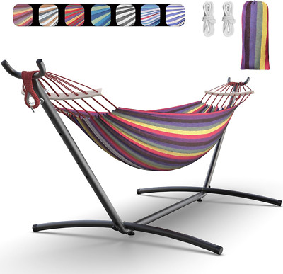 Double Hammock with Heavy-Duty Steel Stand,Portable,Easy Assembly,600Lbs Weight 