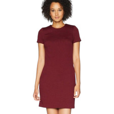 TOPSHOP Dress, Dark Red Polyester Short Sleeve Solid Boho Bohemian Casual, 2