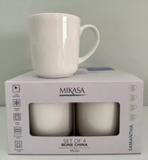 New in Box Mikasa Samantha Set 4 FOUR Cups Mugs Bone China White 16 oz MIKASA