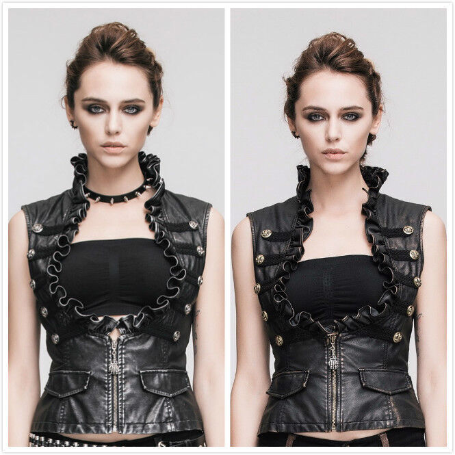 Devil Fashion Rock Women Leather goth punk Vest Waistcoat