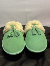 Women Size 6M Talbot Slippers Faux Fur Lining Slip-On House Shoes Green