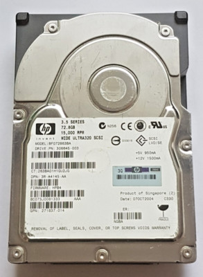 Disque Dur HP SCSI 72.8 Go 15k RPM - Format 3.5", Interface Ultra 320, Occasion Testé Fonctionnel