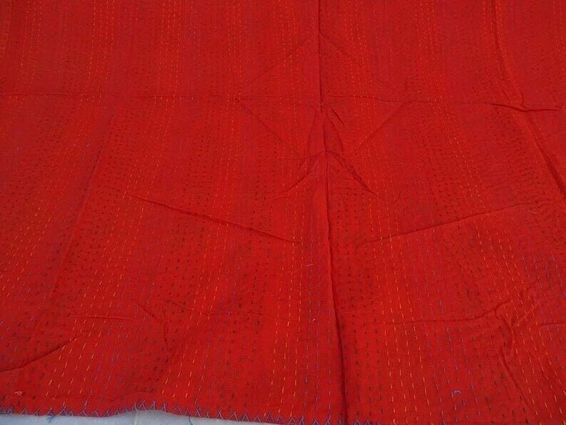 Indian Bird Print Handmade Cotton Kantha Bedspread Quilt Throw Blanket king - Image 4 of 4