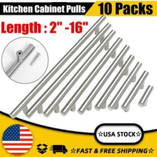 10Pack Brushed Nickel Kitchen Cabinet Pulls Stainless Steel Drawer T Bar Handles
