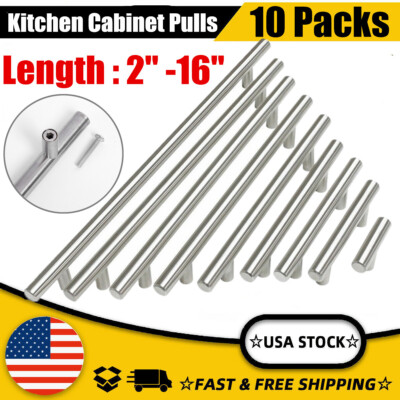10Pack Brushed Nickel Kitchen Cabinet Pulls Stainless Steel Drawer T Bar Handles