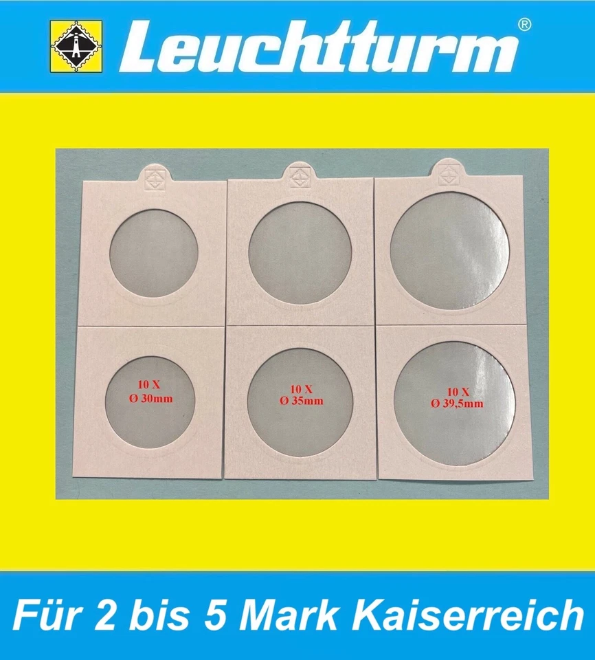 Leuchtturm Münzrähmchen selbstklebend für 2+3+5 Mark Kaiserreich, 3X 10 Stück Z3