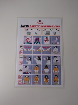 Privat Air Airbus A319 March 2003 LBA Safety Card 