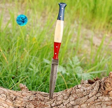 HANDMADE FORGED DAMASCUS STEEL THROWING BOOT DAGGER CAMPING HUNTING KNIFE- 1632