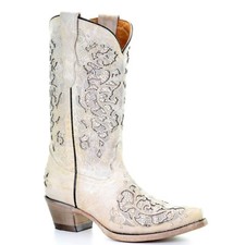 Corral Teens White Glitter Inlay  Embroidery Wedding Boots T0021