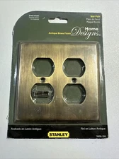 Stanley Home Designs Antique Brass Dual Duplex Outlet Switch Plate Cover NOS