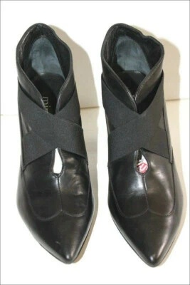 MINELLI Boots à Talons Cuir Noir Doublées Cuir Elastiquées T 37 TBE - Photo 1/4