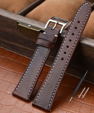 DARK BROWN Leather Watch Strap Band with White Stitching 18mm US Seller
