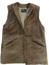 Vintage Men's Avanti Brown Leather Hippy Vest Size Small Alligator Print