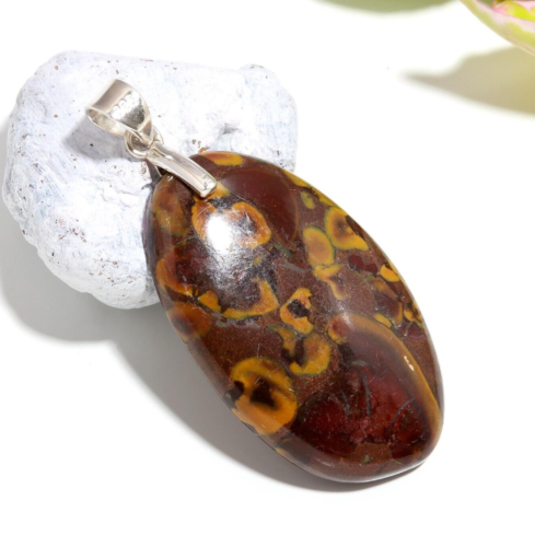 Natural Fruit Jasper Oval Cabochon 925 Sterling Silver Anniversary Pendant 14 gm - Picture 1 of 6