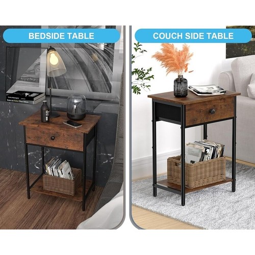 Narrow 2 Tiers Nightstand W/ Fabric Drawer Bedside Table Easy Assembly 22.8'' - Picture 6 of 7