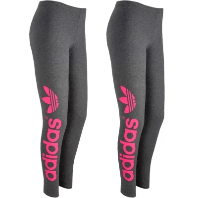 Adidas Originals Damen Leggings Trefoil Logo Hose Long Tight dunkel grau pink - Bild 1 von 3
