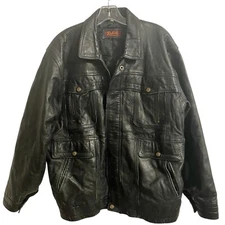 Vintage Rafael Jacket Men Size Large Black Leather Bomber 80s Moto Biker Flight