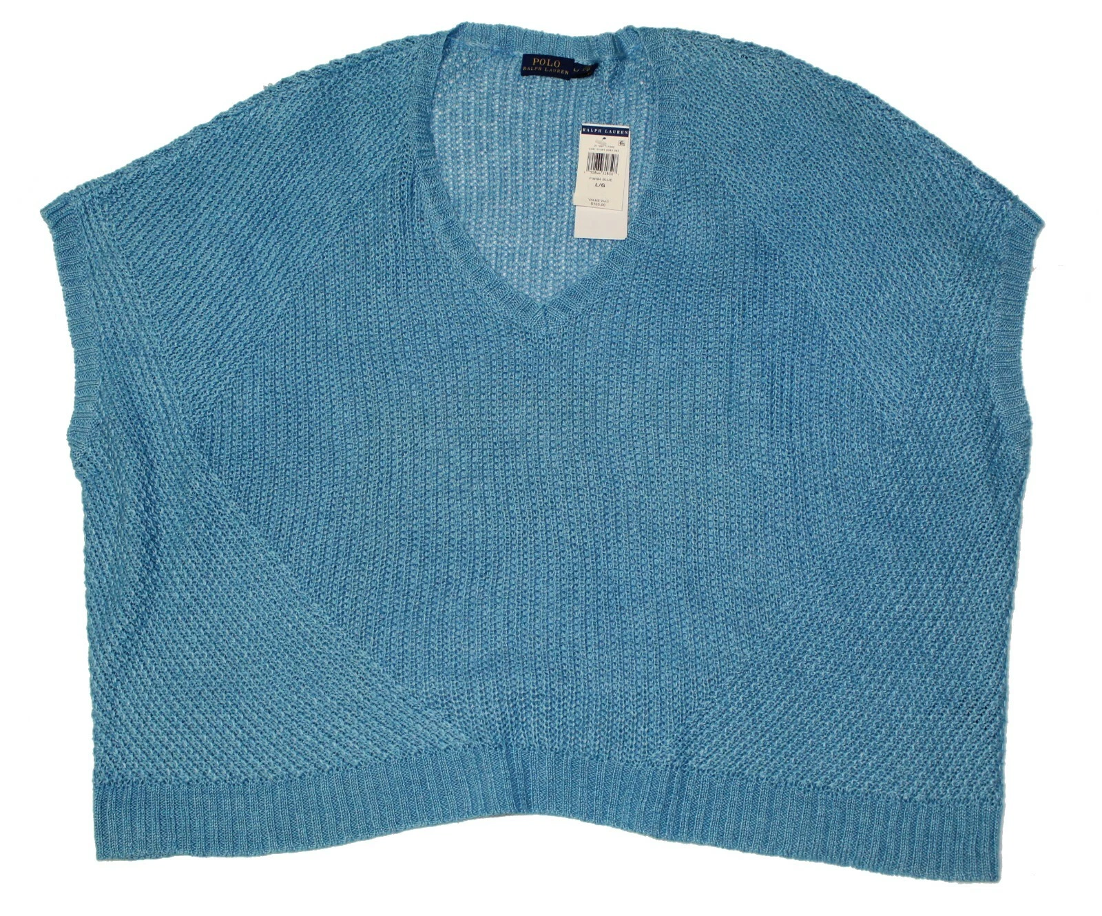 Polo Ralph Lauren Womens Blue Linen Knit Poncho Sweater Pullover Shirt Top NWT
Opens in a new window