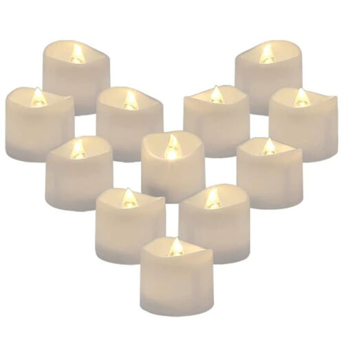 12 or 24 Flameless LED Tea Lights Votive Candles Flickering Battery Operated Set