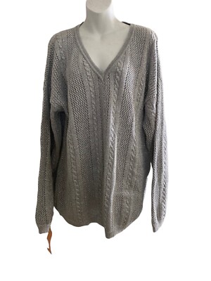 Vintage Y2K David David  Sweater Womens 1X silver Metallic Cable Knit sparkle