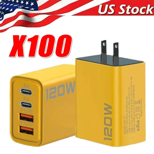 120W 4-Port USB C Fast Wall Charger Block All Cell Phone 16 15 13 11 X iPad lot - product listing photo