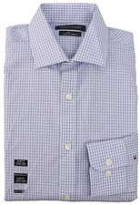 New Mens Tommy Hilfiger Slim Fit Blue Check Stretch Dress Shirt M 15 34/35