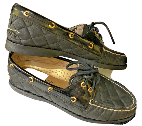 Sperry Top Sider Womens A/O Black Quilted Leather Boat Shoes Size 7 M