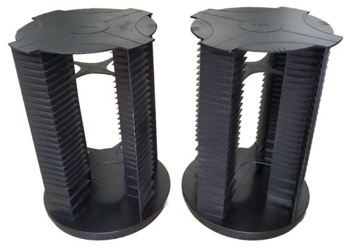 Fellowes 112 Disc CD DVD Carousel Rotating Black Storage Tower Spinner Rack SET2 - Picture 1 of 6