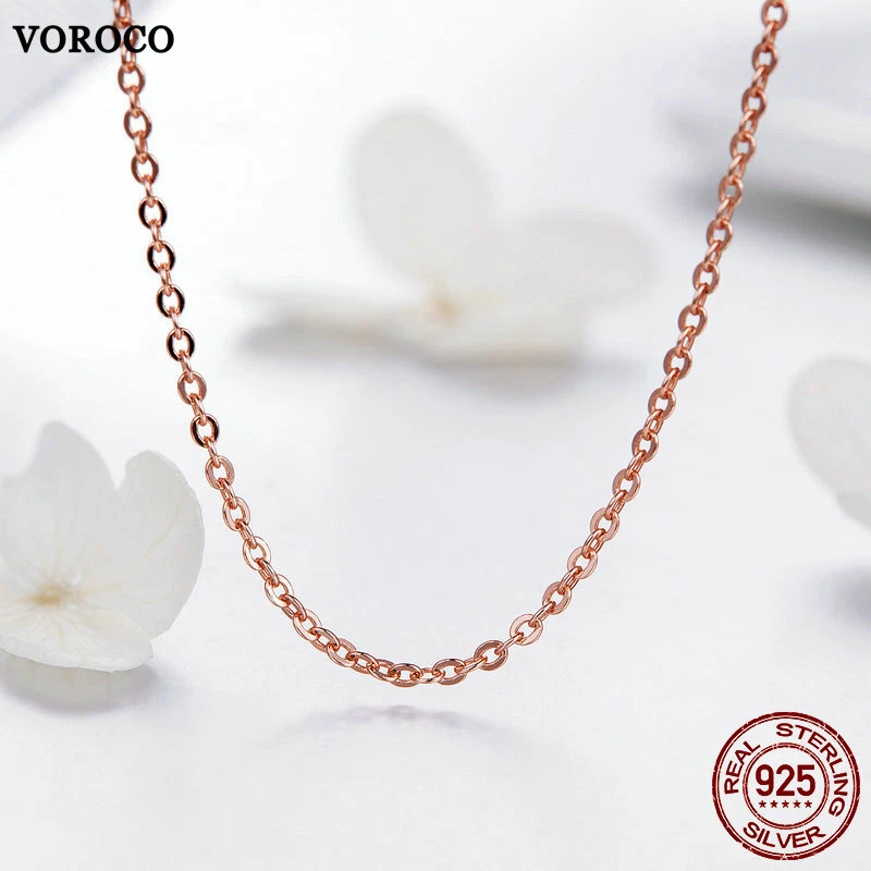 VOROCO Chapado en Oro Rosa 925 Plata de Ley Collar Cadena Ajuste Colgante 45cm Regalo Foto 4 de 4