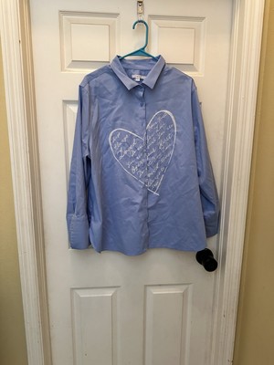 Chico s Size 4 XXL No Iron Stretch Embroidered Heart Top