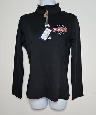 Devon & Jones Women s Black 1/4 Zip Pullover Heavy Metal Logo Size Small NWT