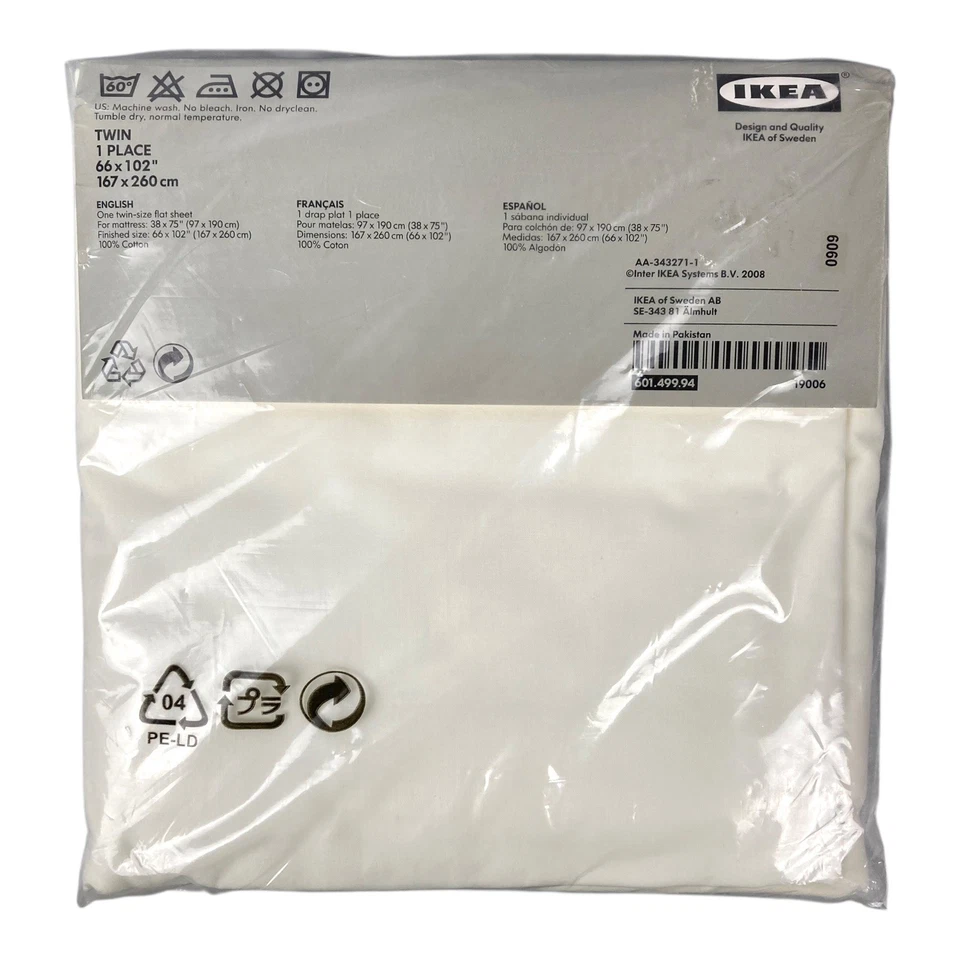 IKEA DVALA Sábana plana tamaño doble 100 % algodón blanco roto para colchón 38”x75” NUEVA Foto 4 de 4