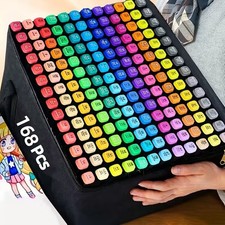 168 Color Art Alcohol Markers Set - Dual Tip Sketch Pen Anime Design Carry Cas