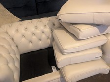 Grey Leather Chesterfield Sofa Tufted Rolled Arms With Cushions 200x80x80