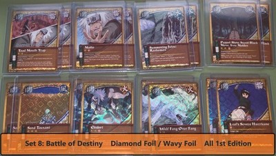 Naruto CCG Set 8 Battle of Destiny Jutsu Wavy Foil / Diamond Foil 1st Ed NM