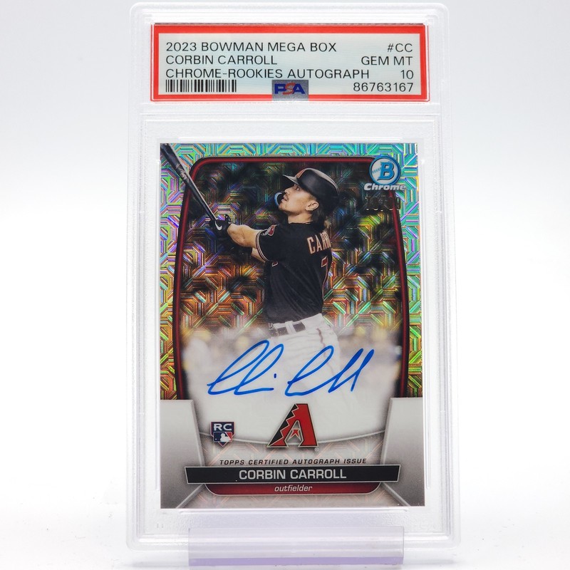 CORBIN CARROLL 2023 BOWMAN CHROME MOJO ROOKIE AUTO #BRA-CC PSA 10 Q5580