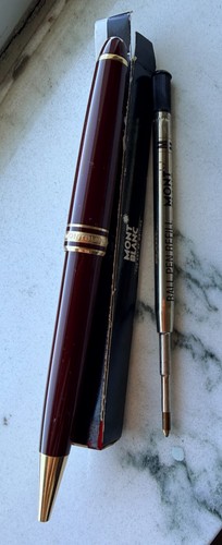 Mont Blanc Burgundy Ballpoint Pen Gold Tone Trim with Clip "engraved name"