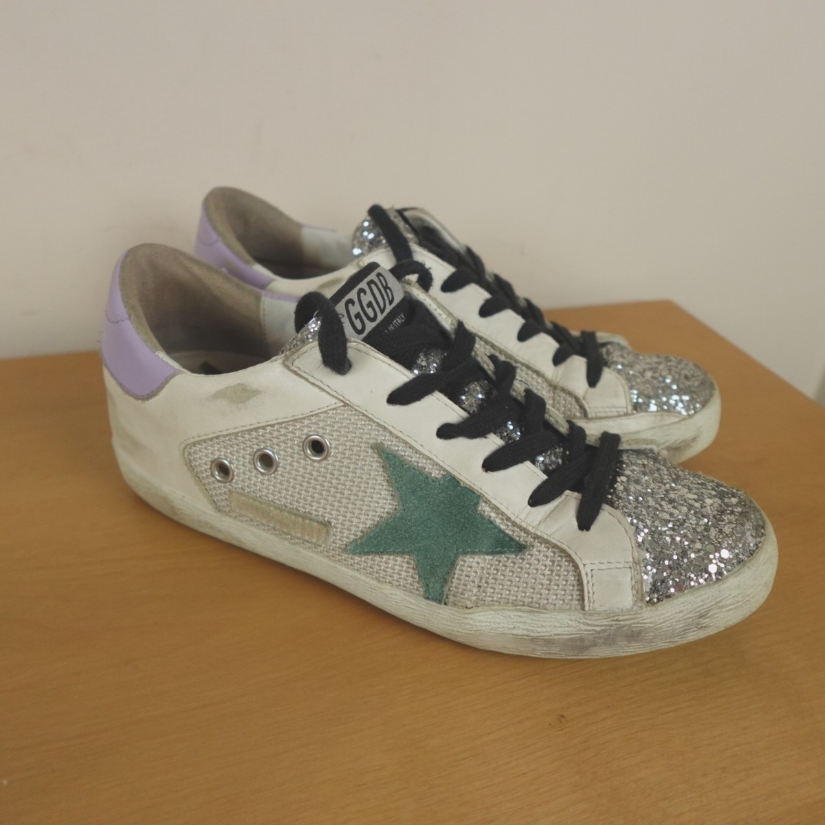 Golden Goose Superstar Glitter Sneakers Womens 38 EU 8 US Leather 