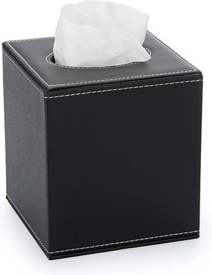Sumnacon Square Leather Tissue Box Cover - Stylish Cube Black