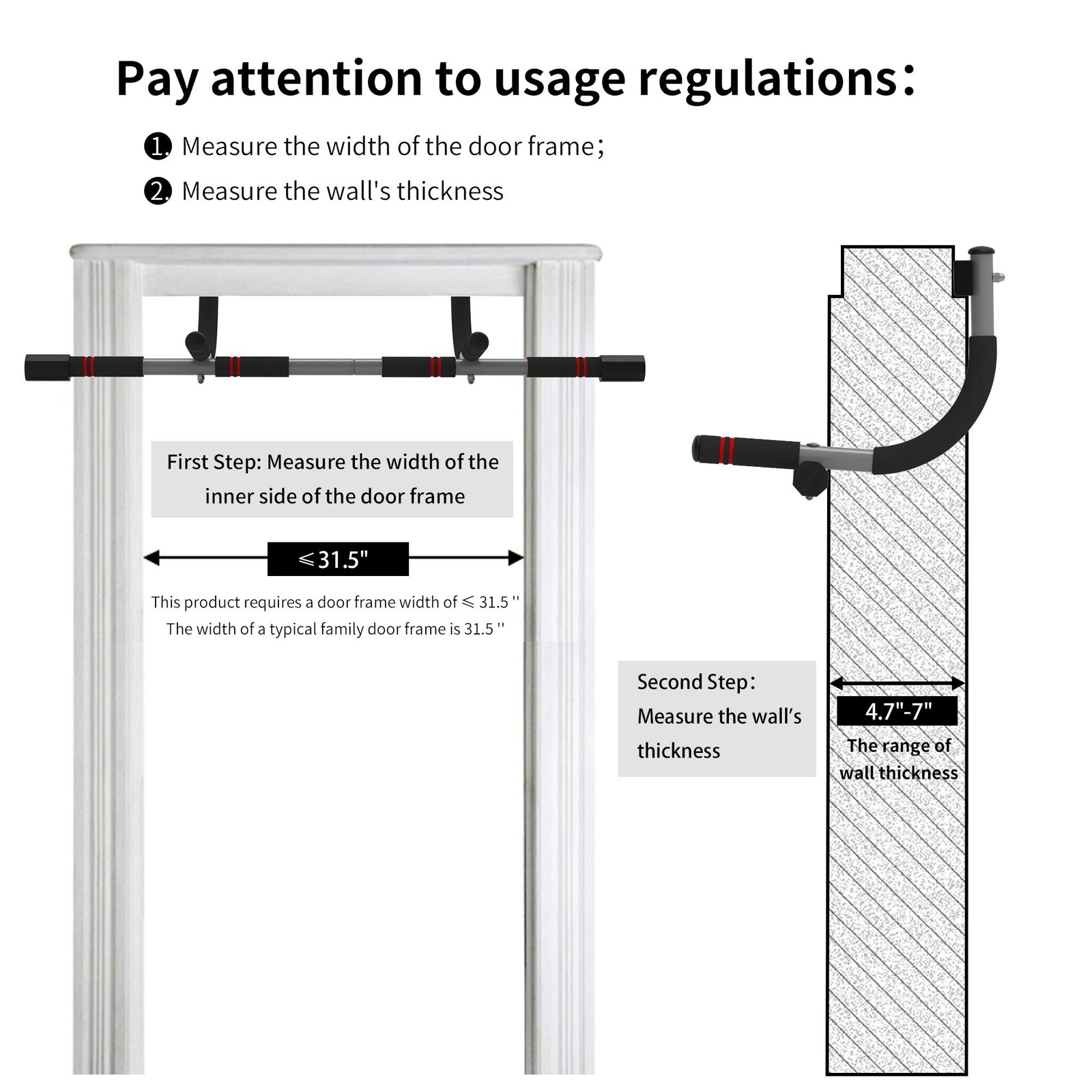 leikefitness Pull-Up Bar For Door Frame Adjustable Portable Upper Body Fitnes...