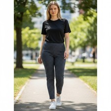 Nine West Women Plus 30W Slim Ankle Pants High Rise Grid Black White WW04X413PP1