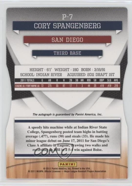 2011 Donruss Elite Extra Edition Die-Cut Aspirations /100 Cory Spangenberg Auto - Image 2 of 2