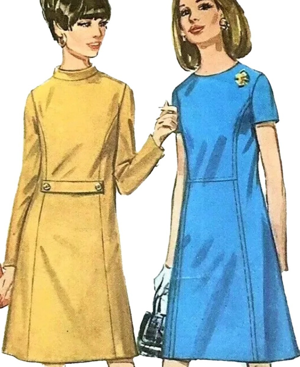 1960s A Line Half Belt Midi Dress Stand Up Collar Simplicity 7293 Sewing  Pattern | eBay