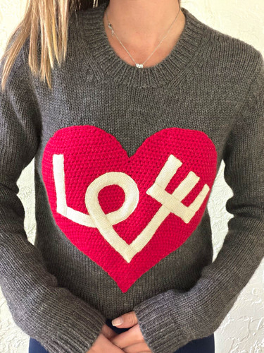 RARE Kate Spade x Alexander Girard Grey Wool Love Heart Intarsia Sweater Small