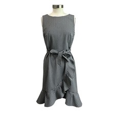 Calvin Klein Belted Gingham Preppy Ruffle Sleeveless Dress Size 10