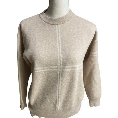 ROOLEE Beige Plaid Crew Neck Long Sleeve Sweater Women M Lagen look Boho