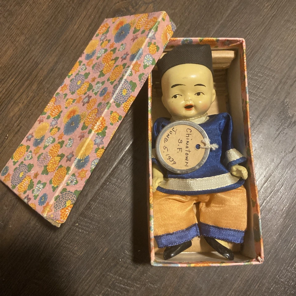 Adorable Muñeca Antigua Bisque Porcelana Asiática Articulada Cuerda Pintada a Mano  Foto 3 de 4