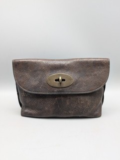 Borsa cosmetica Mulberry media in pelle marrone